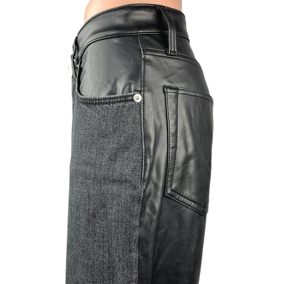 Abercrombie & Fitch Women's Black Faux Leather Trim Straight Denim Jeans Size 6 - Picture 5 of 7